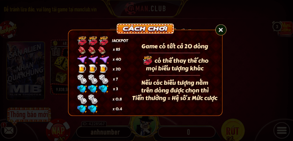 Tổ hợp trả thưởng Mini Man slots