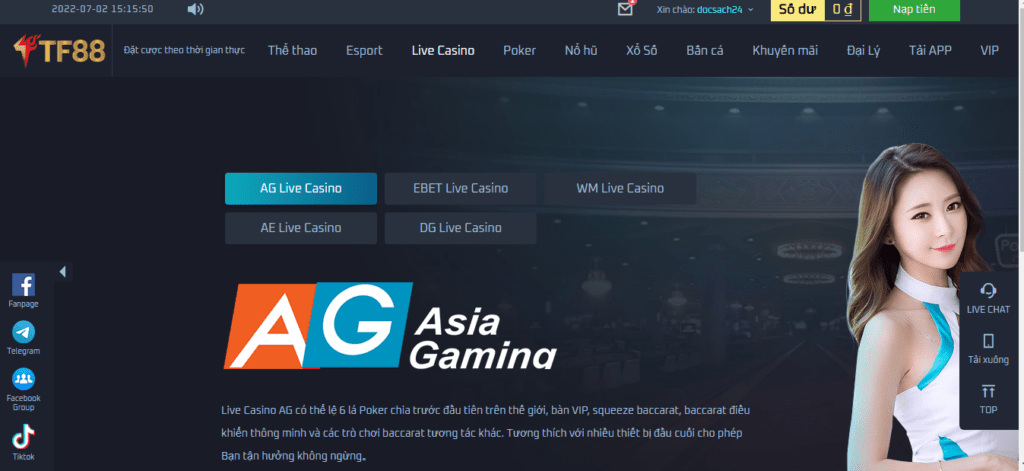 Tham gia Live Casino TF88